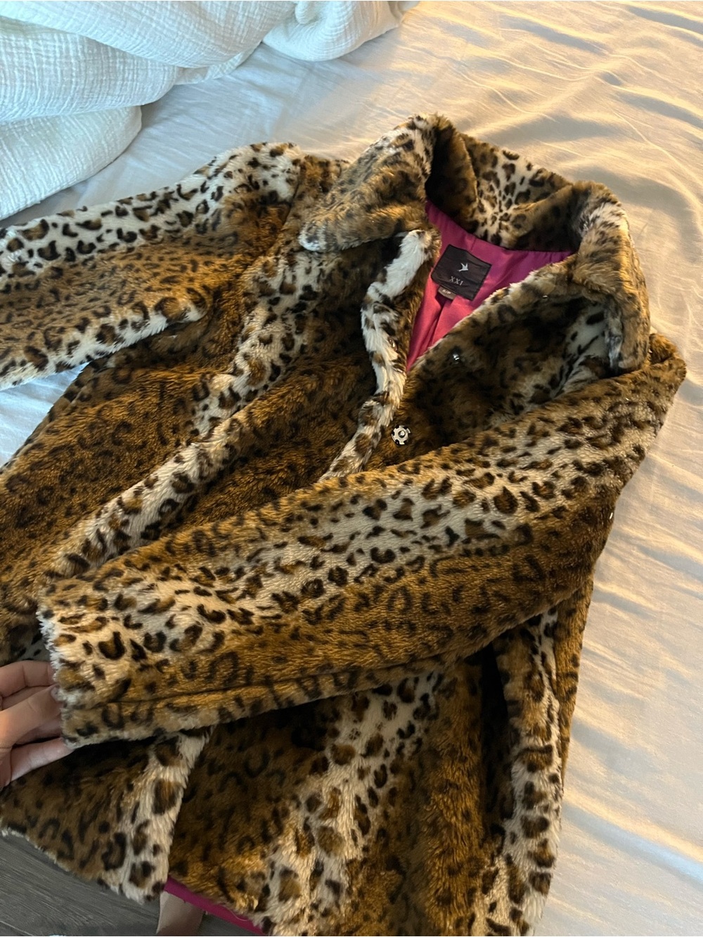 Faux Leopard Print Fur Coat